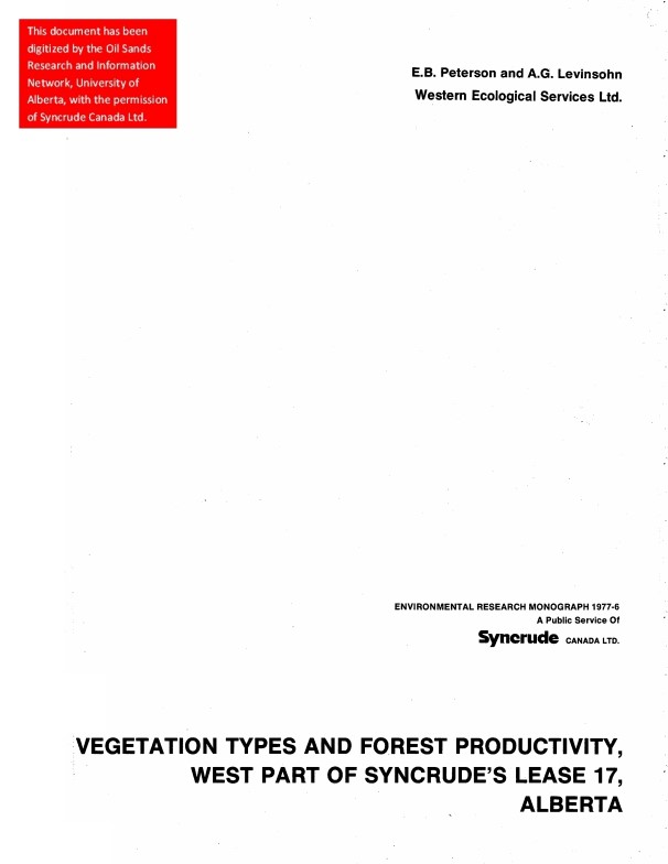 Vegetation Types And Forest Productivity West Part Of Syncrude s Lease 